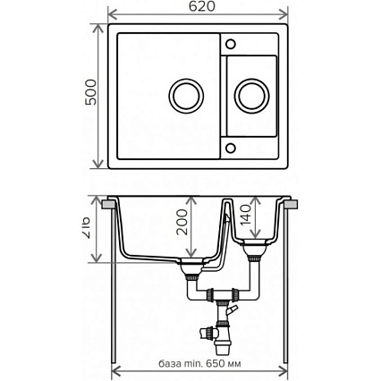 Кухонная мойка Tolero R-109 №911 62 см черный