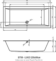 Акриловая ванна Riho Lugo Plug&Play 200x90 см R с монолитной панелью