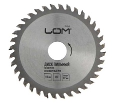 Диск пильный по дереву стандартный рез, 115x22 мм, 36 зубьев ЛОМ 7110516