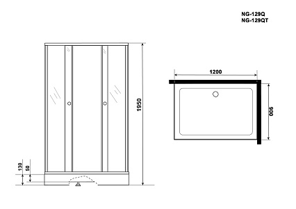 Душевой уголок Niagara Eco NG-129-14QT 120x90 тонированный, черный