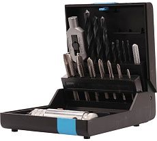 Набор метчиков однопроходных VOLKEL M3-M12 HSS-G DIN352 (+ вороток, сверла) 16пр V47605