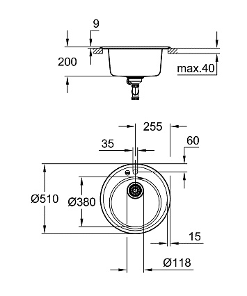 Кухонная мойка Grohe K200 31656AP0 51 см черный гранит