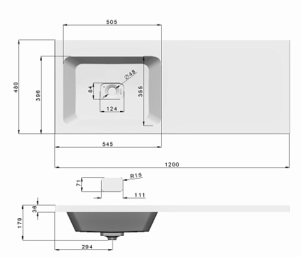 Раковина Dreja Wing 100120L 120 см, чаша слева