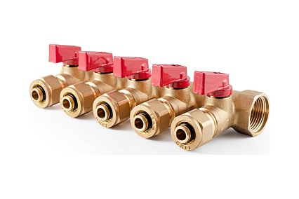 Коллектор с шаровыми кранами PROFACTOR в/н 3/4" х 5 вых 16 цанга PF MVP 266.5