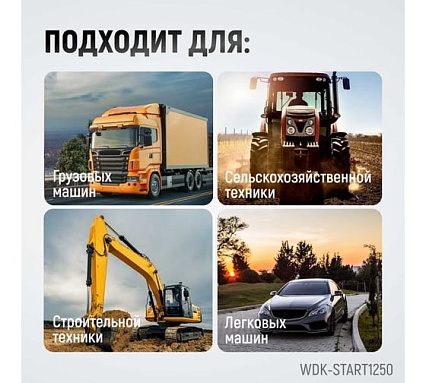 Пуско-зарядное устройство Wiederkraft ПЗУ для запуска/зарядки аккумуляторов 12/24в WDK-Start1250