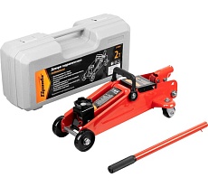 Гидравлический подкатной домкрат Sparta 2 т, h подъема 135–300 мм, в пласт. кейсе 510085