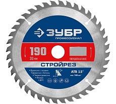 Пильный диск по строительной древесине Зубр Стройрез 190х30 мм, 24Т 36931-190-30-24
