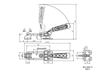 Защелка KUKAMET регулируемая со скобой, рукояткой и крюком B331-3