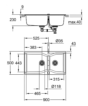 Кухонная мойка Grohe K700 31658AP0 90 см черный гранит