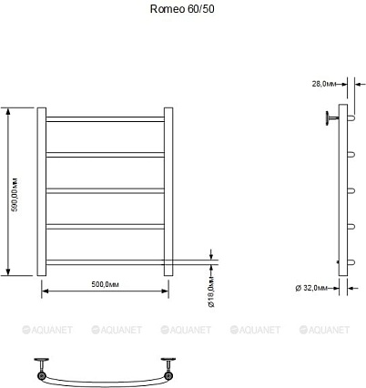 Полотенцесушитель водяной Aquanet Romeo 50x60 см