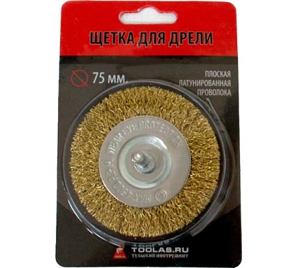 Щетка для дрели плоская, мягкая/латунированная проволока 75 мм TOOLAS 2811