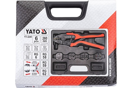 Пассатижи для обжима и зачистки проводов в наборе Yato 6 предметов (пластиковый кейс) YT-2245