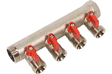 Коллектор Henco 1&quot; с красными шаровыми кранами, 3/4&quot;НР евроконус, 1&quot;-4xEK14,16,18,20 VB060504-ROOD