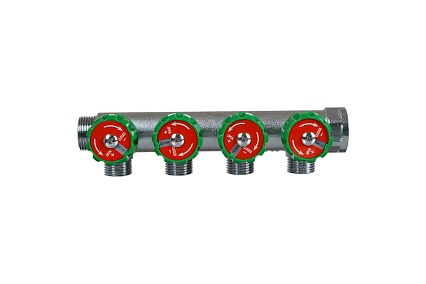 Латунный коллектор Terma 3/4"в/н с 4-мя вент.кранами на 1/2" (нар.резьбы) с выходами под 90 град (14021) 18606