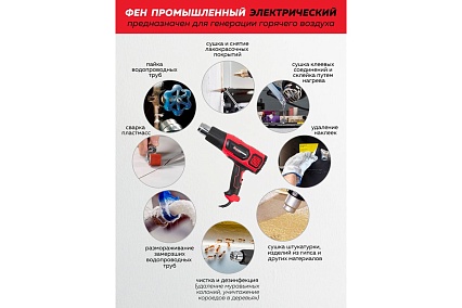 Промышленный электрический фен с дисплеем и насадками Forcekraft 220в, 50/60гц, 2000вт, 60-600с, 300-500л/мин, класс защиты-двойная изоляция FK-HG55-2000LCD(52343)