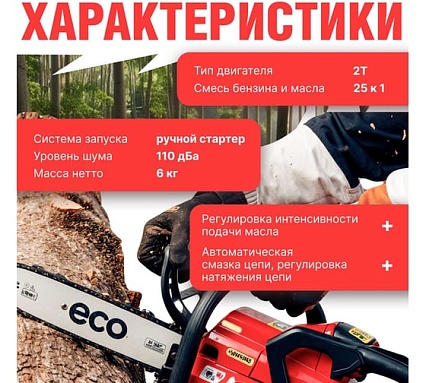 Бензопила Eco CSP-166 шина 40 см (16), 3/8 LP, 1.3 мм, 57 звеньев EC1560-6