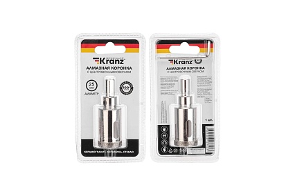Коронка алмазная 25 мм по керамограниту с центровочным сверлом Kranz KR-92-0008
