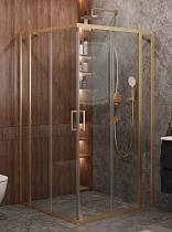 Душевой уголок Cezares MOLVENO-A-22-90+30-C-BORO-IV 120x120 прозрачный, брашированное золото