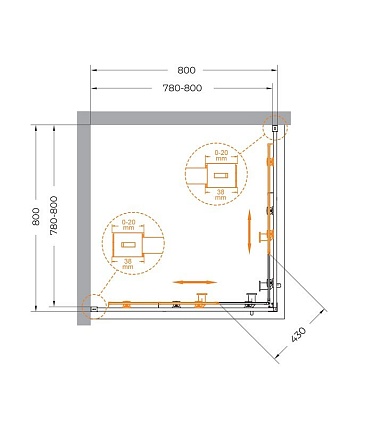 Душевой уголок Cezares Relax 80x80 прозрачный, брашированное золото RELAX-304-A-2-80-C-BORO