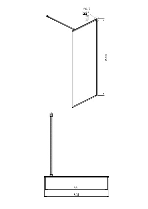 Душевая перегородка Ambassador Walk-In 90x200 15031219 профиль черный