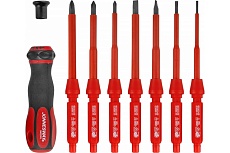 Диэлектрическая отвертка Jonnesway DV15109S со сменными стрежнями в наборе, 9 предметов 46360