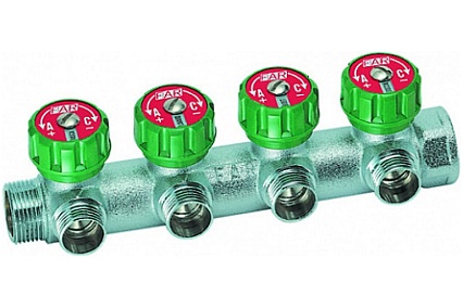 Регулирующий коллектор FAR 3/4" (ВР-НР) с 4 отв. 1/2" НР, плс.упл. (заглушка для коллектора FK 4150 34 в комплекте) FK 3824 3412TP41