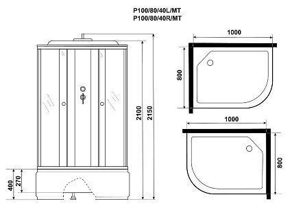 Душевая кабина Niagara Promo P100/80/40L/MT 100x80 стекло матовое, без г/м, L