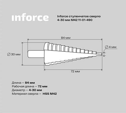 Сверло ступенчатое (4-30 мм; M42) Inforce 11-01-490
