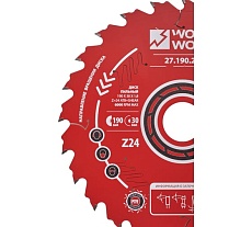 Диск пильный 190x30x1.8/1.1 мм, A=18° ATB + 8 SHEAR, Z=24 WOODWORK 27.190.24