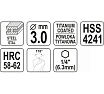 Сверло фрезеровальное по металлу 3 мм, HSS-TIN Yato YT-44820