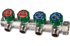 Регулирующий коллектор FAR 1" (ВР-НР) с 4 отв. 1/2" НР, плск. упл. (заглушка для коллектора FK 4150 1 в комплекте) FK 3824 112TP41