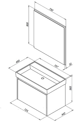 Тумба с раковиной Aquanet Nova Lite 75 см, 1 ящик, белый глянец