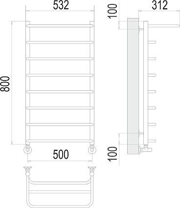 Полотенцесушитель водяной Terminus Полка П8 500x800, 4670078530295