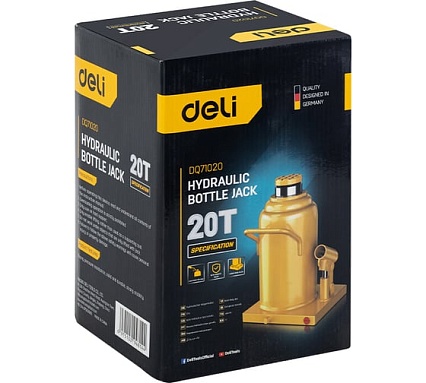 Домкрат бутылочный гидравлический 20т DQ71020 (высота подъема 240-460мм) Deli 130447
