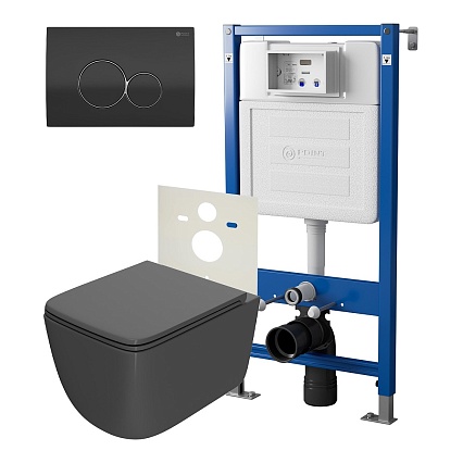 Комплект Point PN48018BC унитаз Меркурий PN41831GM + инсталляция Элемент PN45120 + кнопка Виктория PN44061BC черный матовый/ хром