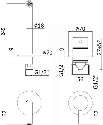 Смеситель для раковины Paffoni Light LIG007NO70 черный матовый (24,5 мм)