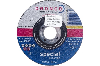 Диск отрезной по металлу Special AS30T (115x2x22.23 мм) DRONCO 1111055100