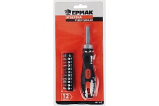 Отвертка Ермак реверсивная, адаптер 1/4, биты: SL4,SL5.5,SL6.5,PH1,PH2,PZ1,PZ2,TORX10,TORX15,TORX20 651-197