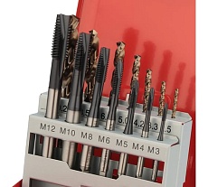 Набор машинных метчиков H-Tools M3-M12 HSSE-TiALN DIN371/376 + сверла 14пр 245051FHT