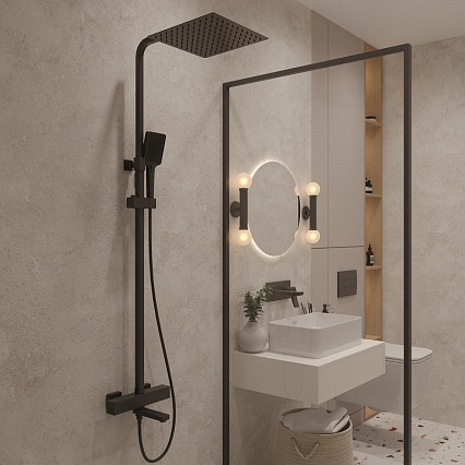 Душевая стойка Oliveeka D-Line OL-739901-MB с термостатом, черный матовый