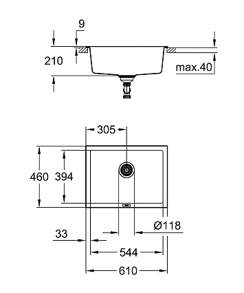 Кухонная мойка Grohe K700U 31655AP0 61 см черный гранит