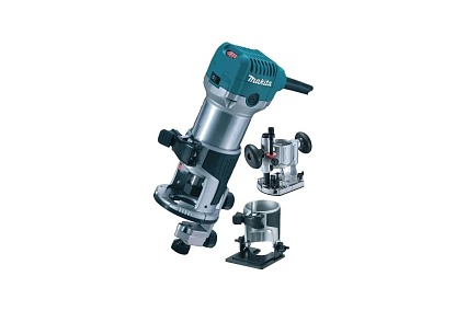 Кромочный фрезер Makita 710 Вт,10000-34000 об/м, цанга 6 и 8 мм, погружная и наклонная базы, копировальные втулки 10 и 16 мм, параллельный упор, сумка RT0702CX2