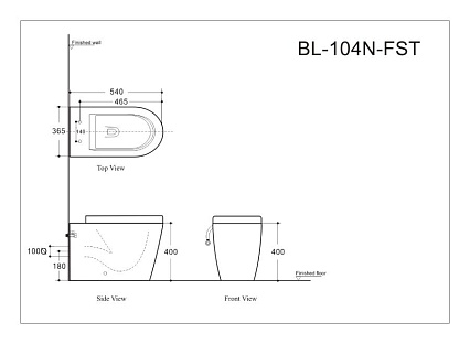 Приставной унитаз Aquanet Rimless Atago BL-104N-FST