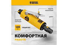 Прямая пневмошлифмашина Denzel pgs25000, 25000 об/мин, 10 шлиф. камней, цанга 3,6 мм, 113 л/мин. 57464