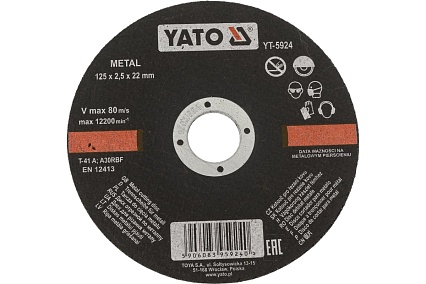 Круг отрезной по металлу 125x2.5x22 мм Yato YT-5924