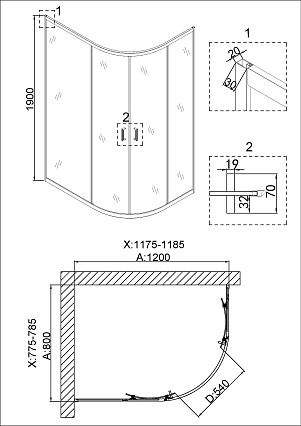 Душевой уголок Niagara Nova NG-6421-08 120x80 прозрачный, золото