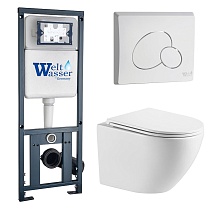 Комплект Weltwasser 10000011309 унитаз Merzbach 043 GL-WT + инсталляция Marberg 410 + кнопка Mar 410 RD GL-WT