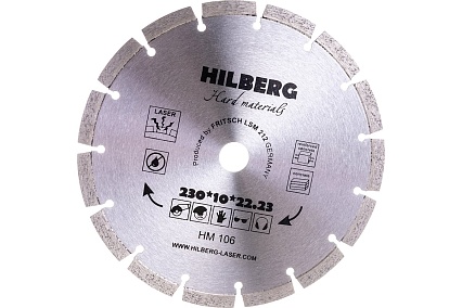 Диск алмазный отрезной сегментный Hard Materials Laser (230x22.23 мм) Hilberg HM106