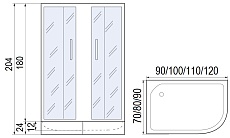 Душевой уголок Мономах ДУ 100/70/180 МЗ BL L/R 100x70 прозрачное с рисунком, черный, 10000008624