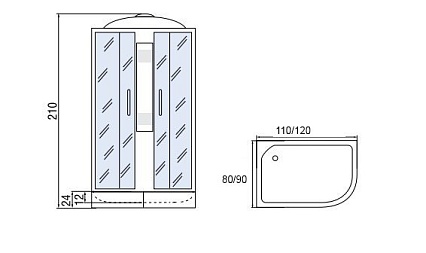 Душевая кабина Мономах 120/80/24 МЗ 120x80 хром, с рисунком, L